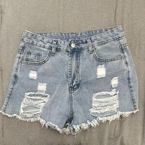 SHEIN Light Blue Distressed Jean Shorts